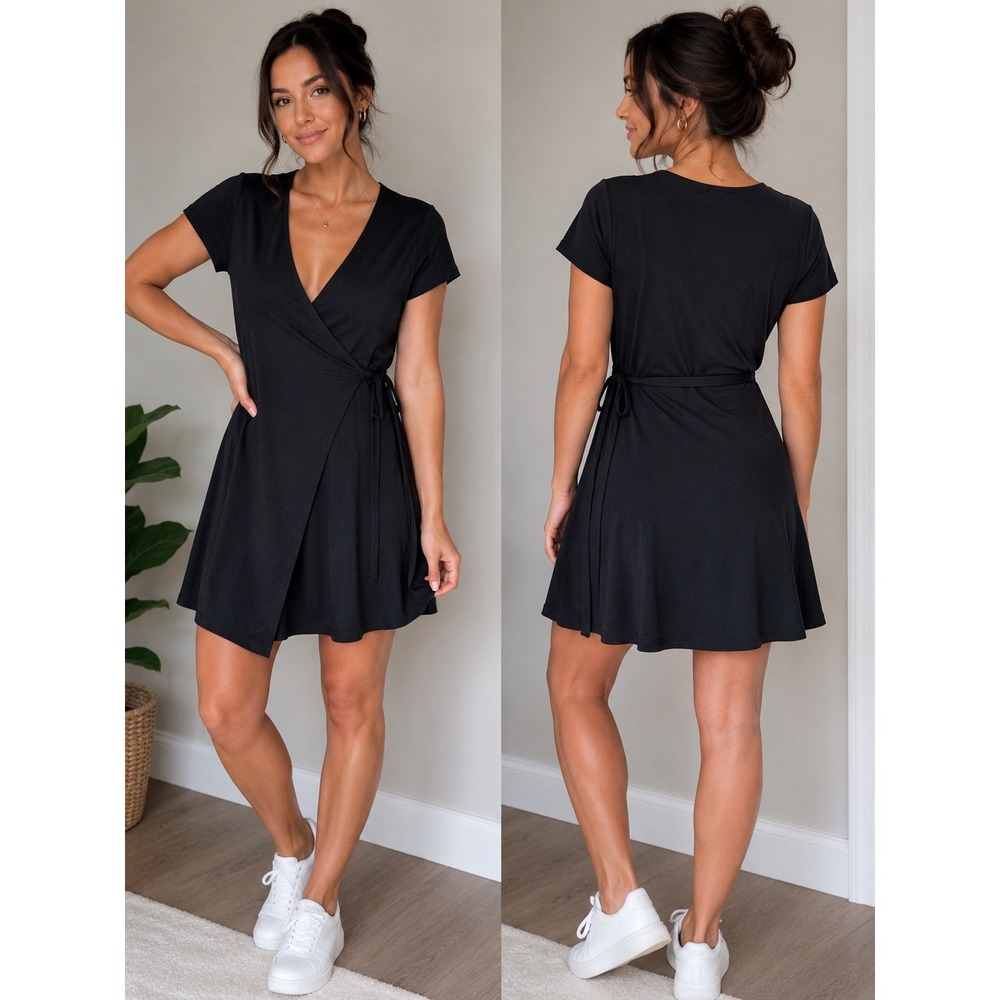 The North Face Womens Black Short Sleeve Side Tie Wrap Dress Size S Small